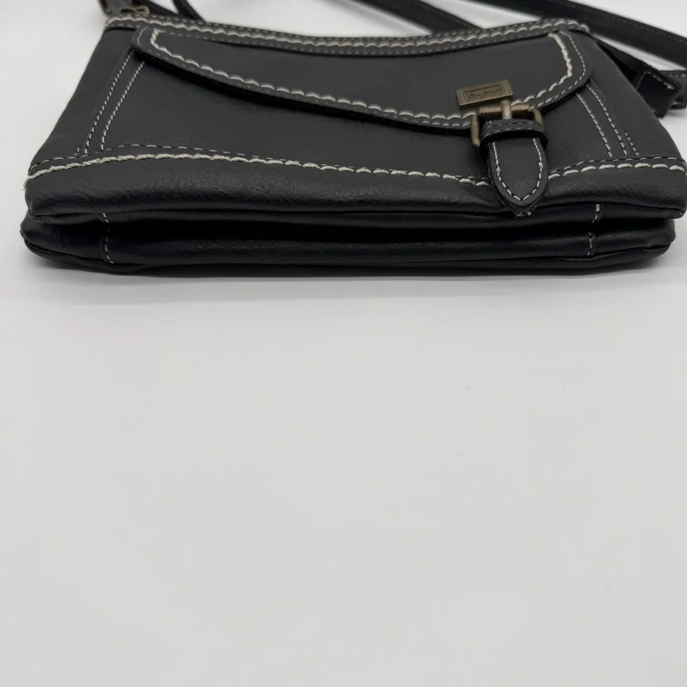 b.o.c. Faux Leather Crossbody Adjustable Strap Black White Stitching Buckle